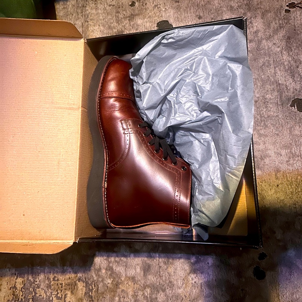 New boots 11.5 Broken Homme brand. Made in USA, quality leather, blk vibra wedge